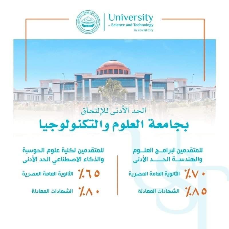 جامعة العلوم والتكنولوجيا تعلن نسبة القبول لطلاب الثانويه العامه