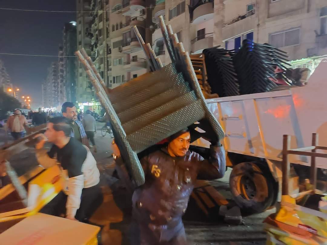 رفع التعديات والإشغالات للمقاهي والكافيهات بشارع كعبيش والاربعين