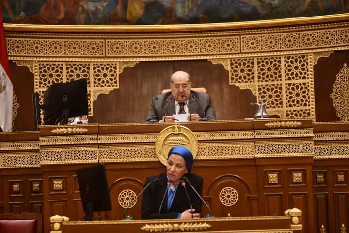 وزيرة البيئة تستعرض خلال الجلسة العامة لمجلس الشيوخ جهود الحد من الانبعاثات لدفع التنمية الاقتصادية للدولة 