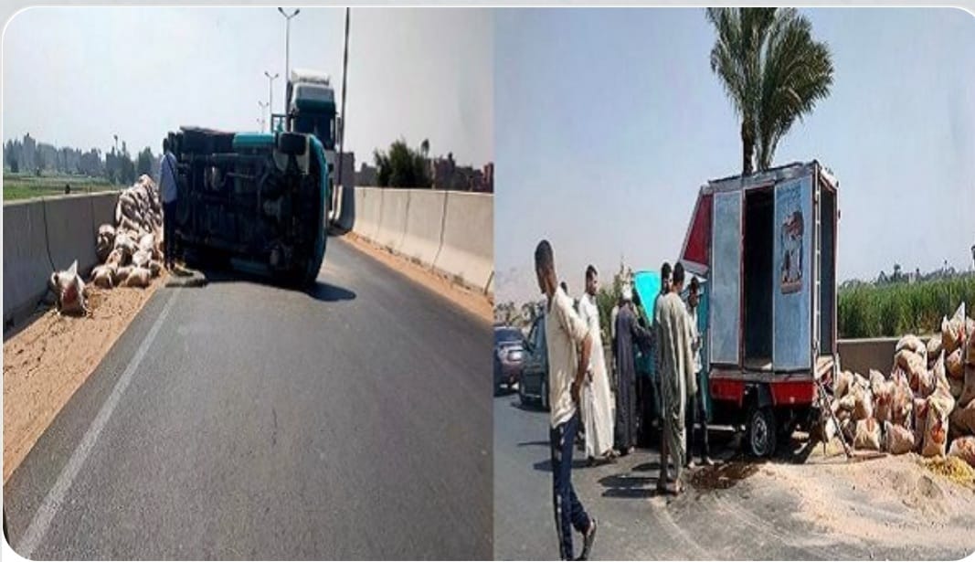 انقلاب سيارة محملة بالمواد الغذائية بسوهاج