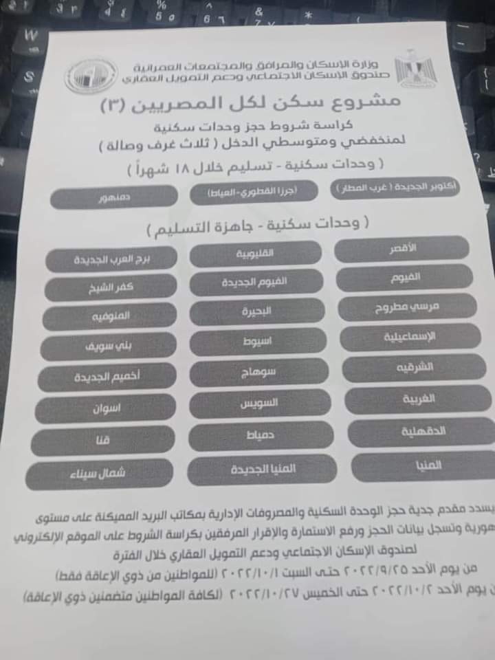 الشروط الخاصة بحجز شقق محدودي ومتوسطي الدخل "سكن لكل المصريين"